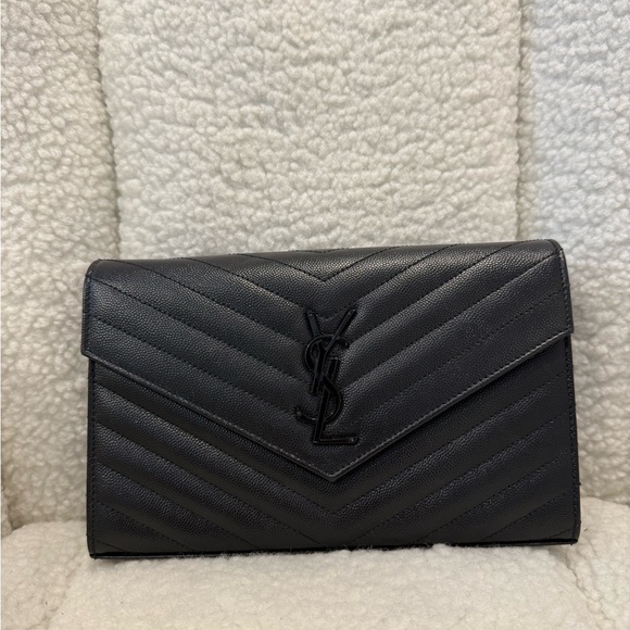 Yves Saint Laurent Black Chevron Clutch - Picture 1 of 5